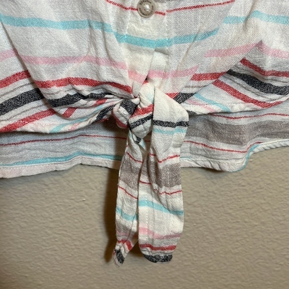 Weatherproof Vintage Linen Blend Short Sleeve button Down Knotted Shirt - Picture 6 of 11